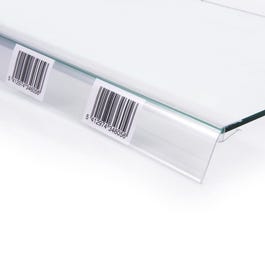 Porte étiquette transparent L120xH40mm – basculant - pour tablette verre Porte étiquette transparent L120xH40mm – basculant - pour tablette verre