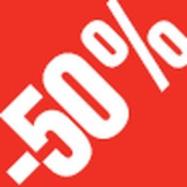 Sticker remise -50% 3.3x3.3cm rouge/blanc - par 500 Sticker remise -50% 3.3x3.3cm rouge/blanc - par 500