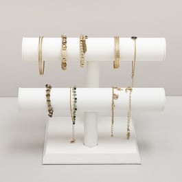 Présentoir bracelets et montres 2 niveaux simili cuir blanc L.25xH21cm Présentoir bracelets et montres 2 niveaux simili cuir blanc L.25xH21cm