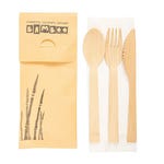 Kit 4/1 couverts fourchette + couteau + cuillère en bambou + serviette 20cm - pa
