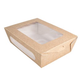 Boîte salade carton Kraft +couv fenêtre 1200cc 20,4x12,5x5cm - par 50 Boîte salade carton Kraft +couv fenêtre 1200cc 20,4x12,5x5cm - par 50