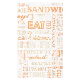 Sachet papier ingraissable burger et hotdog Parole orange 14+7x22cm - par 500 Sachet papier ingraissable burger et hotdog Parole orange 14+7x22cm - par 500