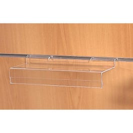 Tablette L20xP10Cm + porte-étiquette 25mm - épaisseur 3mm - pour fond rainuré Tablette L20xP10Cm + porte-étiquette 25mm - épaisseur 3mm - pour fond rainuré
