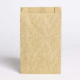 Pochettes cadeaux kraft lisse Feuilles d'or 12x4,5x20cm - par 150 Pochettes cadeaux kraft lisse Feuilles d'or 12x4,5x20cm - par 150