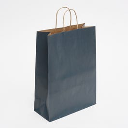 Sac kraft bleu poignées torsadées 27x12x37cm - par 50 Sac kraft bleu poignées torsadées 27x12x37cm - par 50