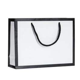 Sac Luxe pelliculé blanc lisière noir 24x8x18cm - par 12 Sac Luxe pelliculé blanc lisière noir 24x8x18cm - par 12