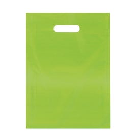 Sac plastique à poignées découpées vert anis 35x45+4cm - par 100 Sac plastique à poignées découpées vert anis 35x45+4cm - par 100