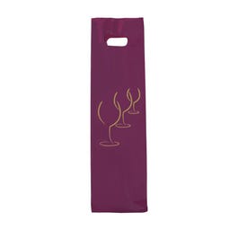 Sac 1 bouteille en plastique bordeaux poignée découpée 50µ 12x46+6cm - par 100 Sac 1 bouteille en plastique bordeaux poignée découpée 50µ 12x46+6cm - par 100
