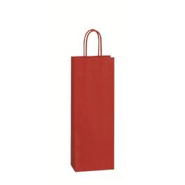 Sac 1 bouteille poignées torsadées kraft rouge 14x39+8,5cm - par 50 Sac 1 bouteille poignées torsadées kraft rouge 14x39+8,5cm - par 50