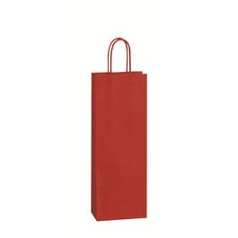 Sac 1 bouteille poignées torsadées kraft rouge 14x39+8,5cm - par 50