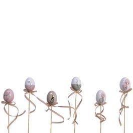 Oeufs de Pâques sur pique decor fleurs sechées - par 6 Oeufs de Pâques sur pique decor fleurs sechées - par 6